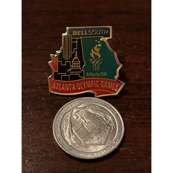 1996 Atlanta Olympic Games BellSouth Phone Company Lapel Hat Pin - Picture 2 of 3